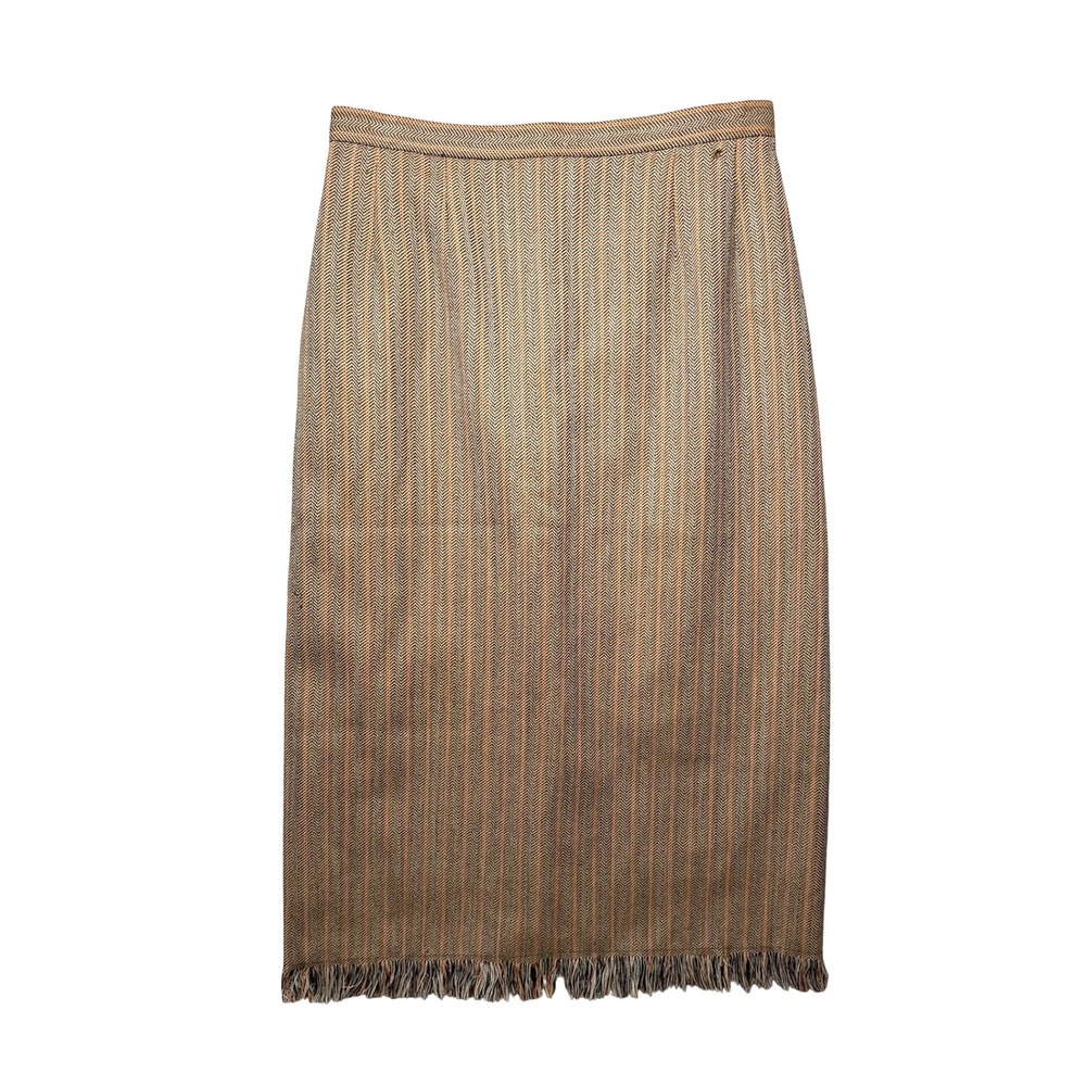 Benard Holtzman Harve Benard Vintage 100% Wool Herringbone Fringe Midi Skirt 6‎